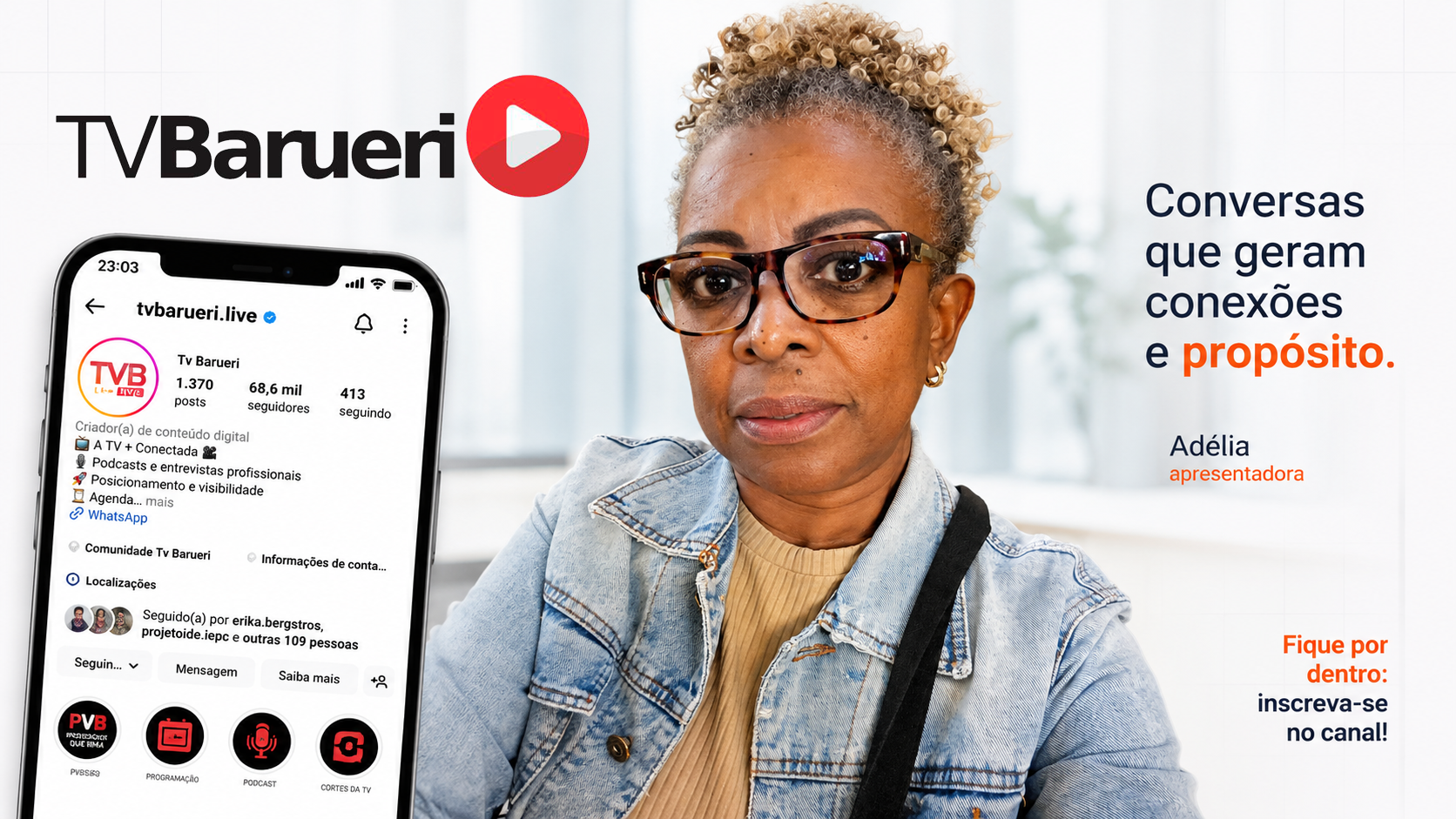 Adélia, apresentadora da TV Barueri Live
