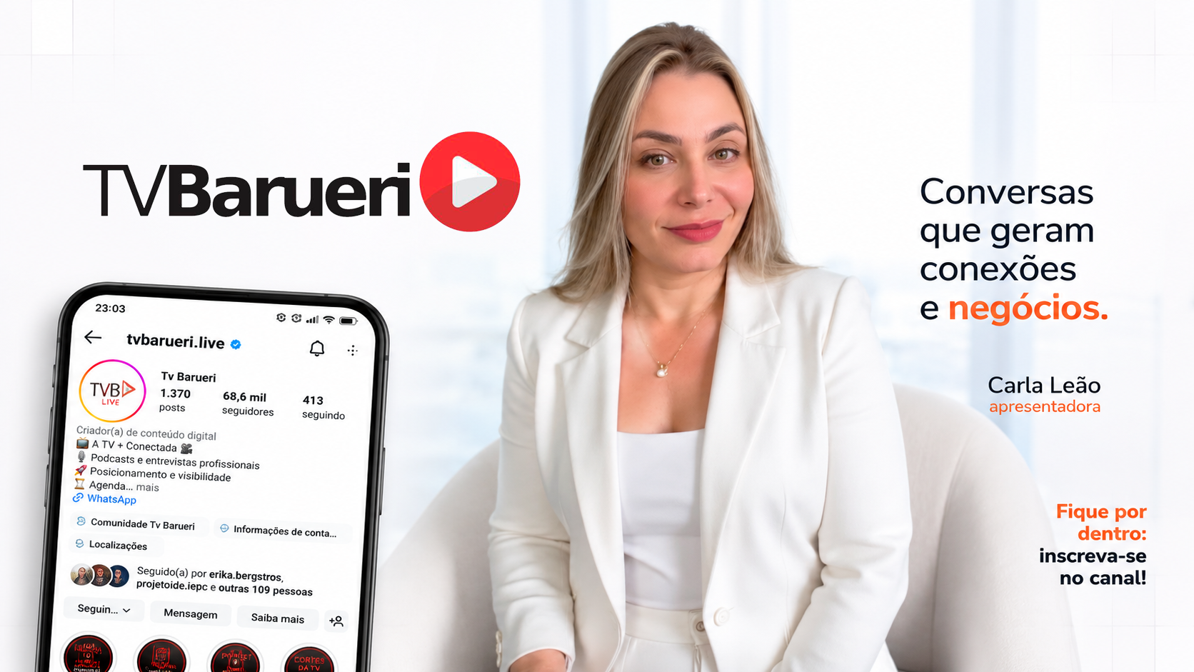 Carla Leão, apresentadora da TV Barueri Live